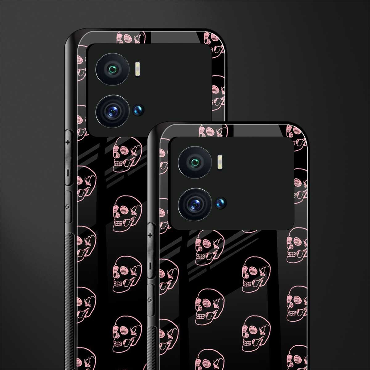 pink skull pattern back phone cover | glass case for iQOO 9 Pro