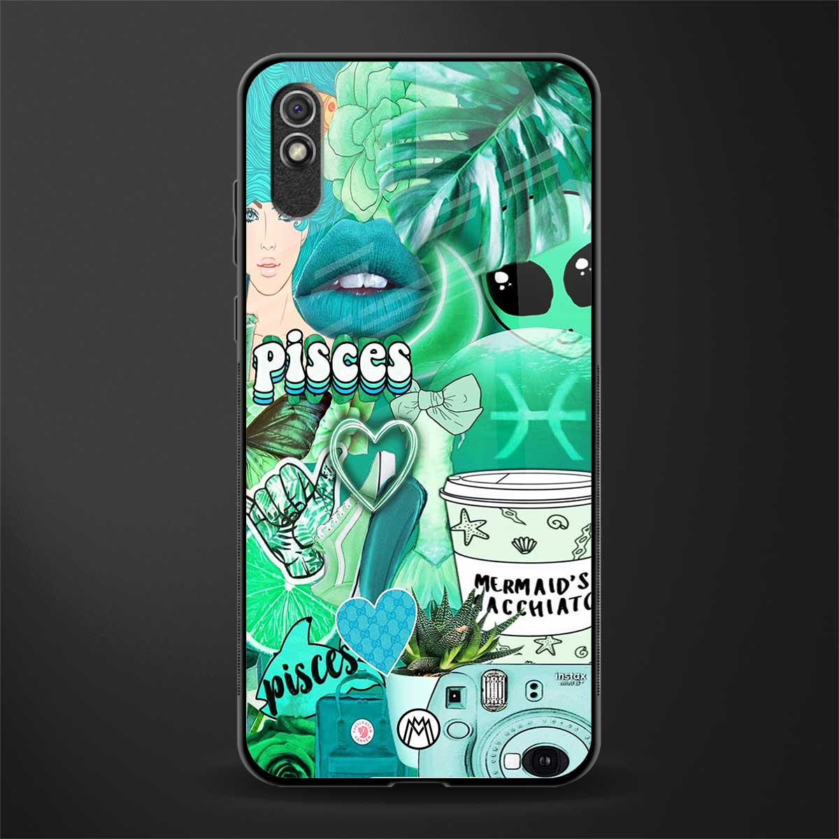 pisces aesthetic collage glass case for redmi 9i image