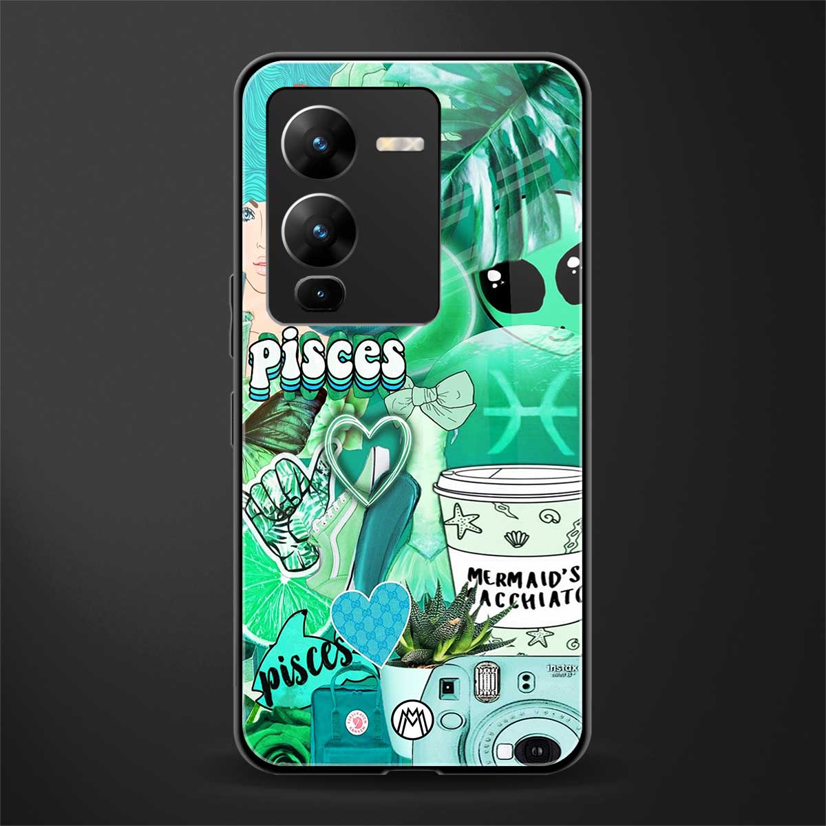pisces aesthetic collage back phone cover | glass case for vivo v25 pro 5g