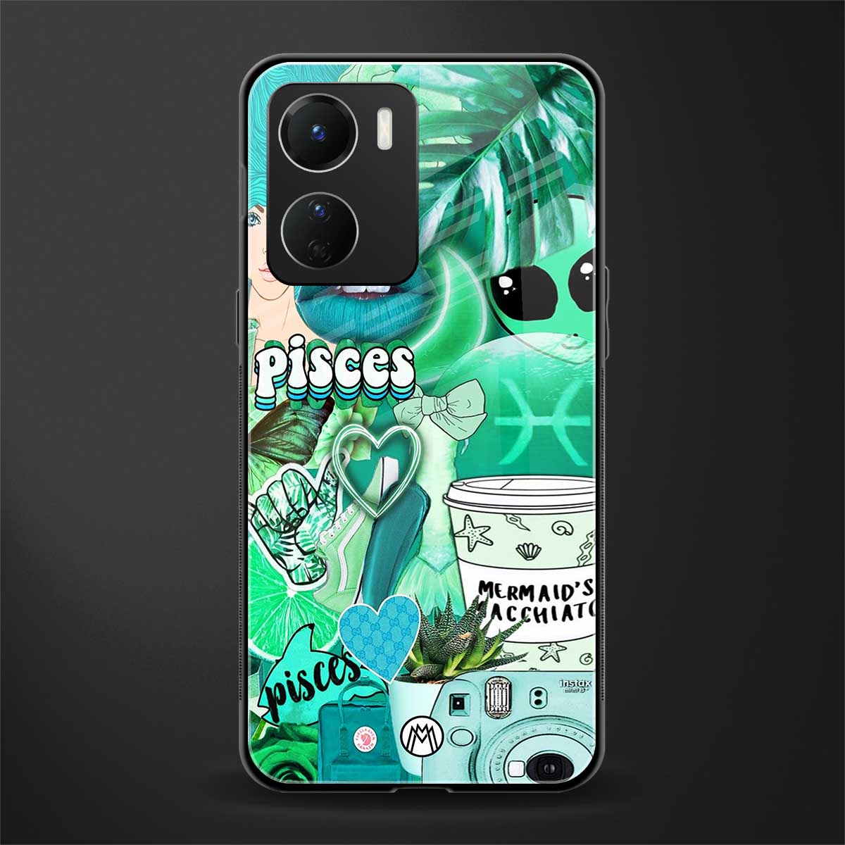 pisces aesthetic collage back phone cover | glass case for vivo y16