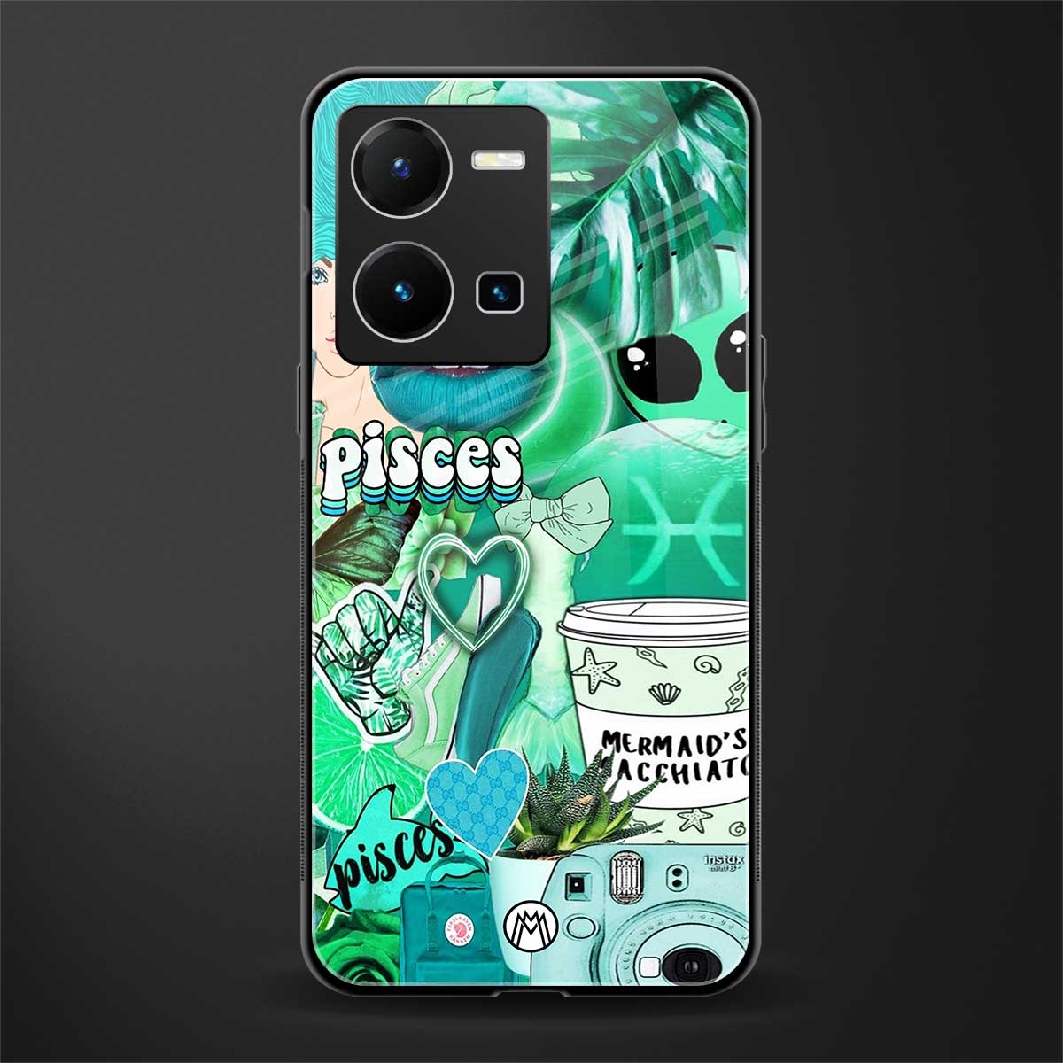 pisces aesthetic collage back phone cover | glass case for vivo y35 4g