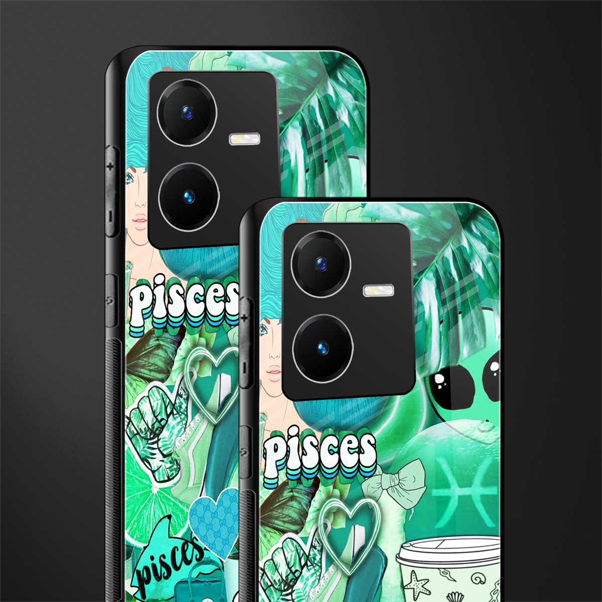 pisces aesthetic collage back phone cover | glass case for vivo y22
