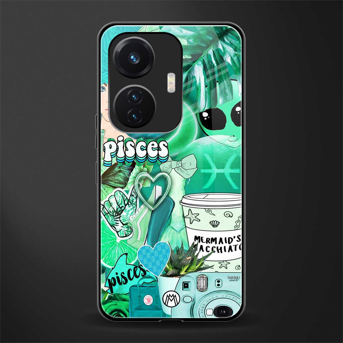 pisces aesthetic collage back phone cover | glass case for vivo t1 44w 4g