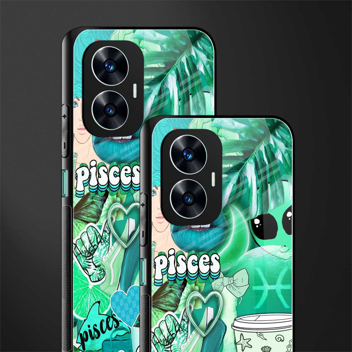 pisces aesthetic collage back phone cover | glass case for realme c55
