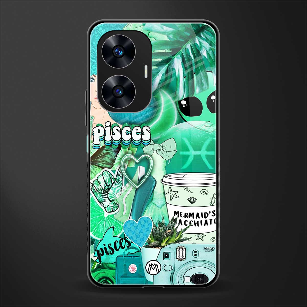 pisces aesthetic collage back phone cover | glass case for realme c55