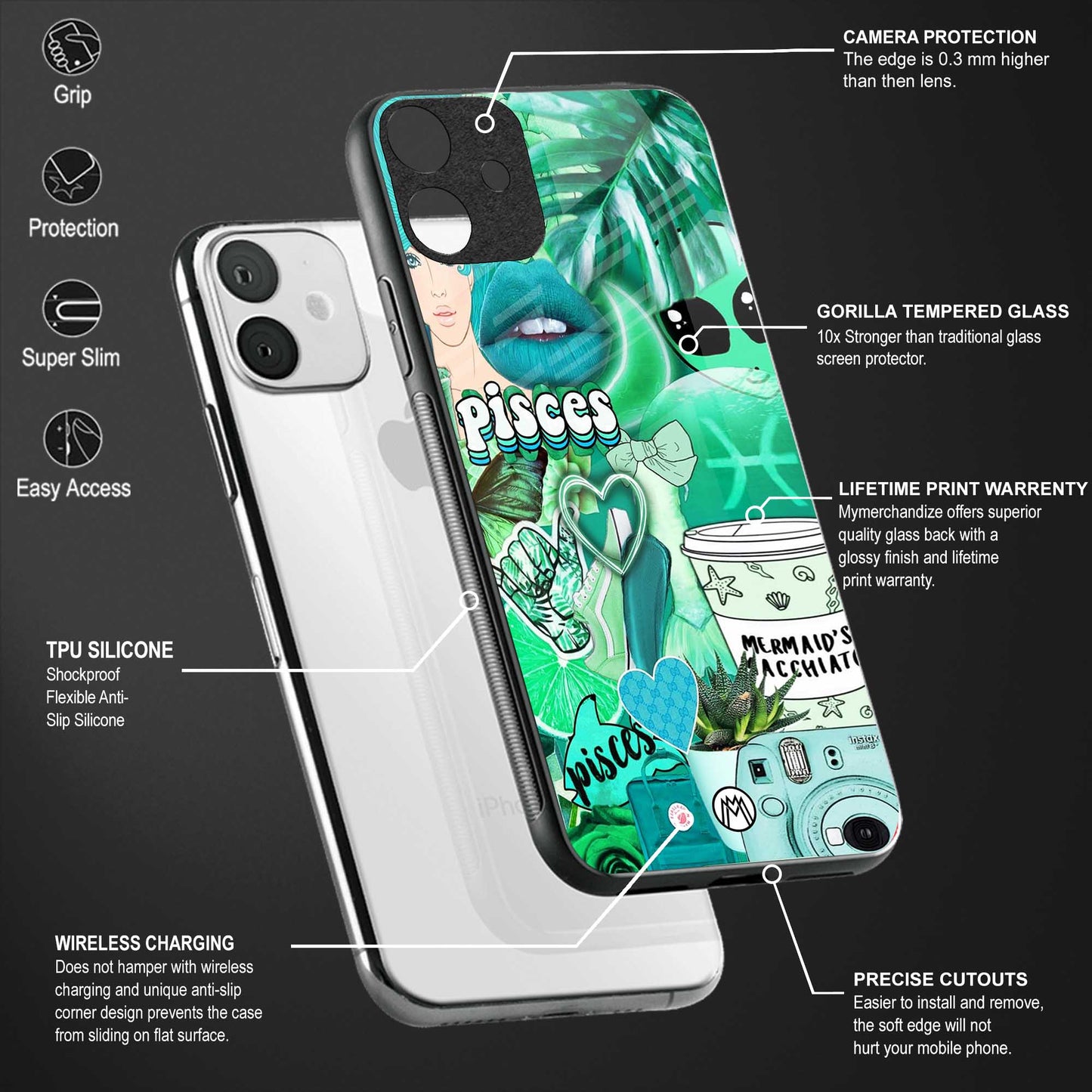 pisces aesthetic collage back phone cover | glass case for redmi note 11 pro plus 4g/5g