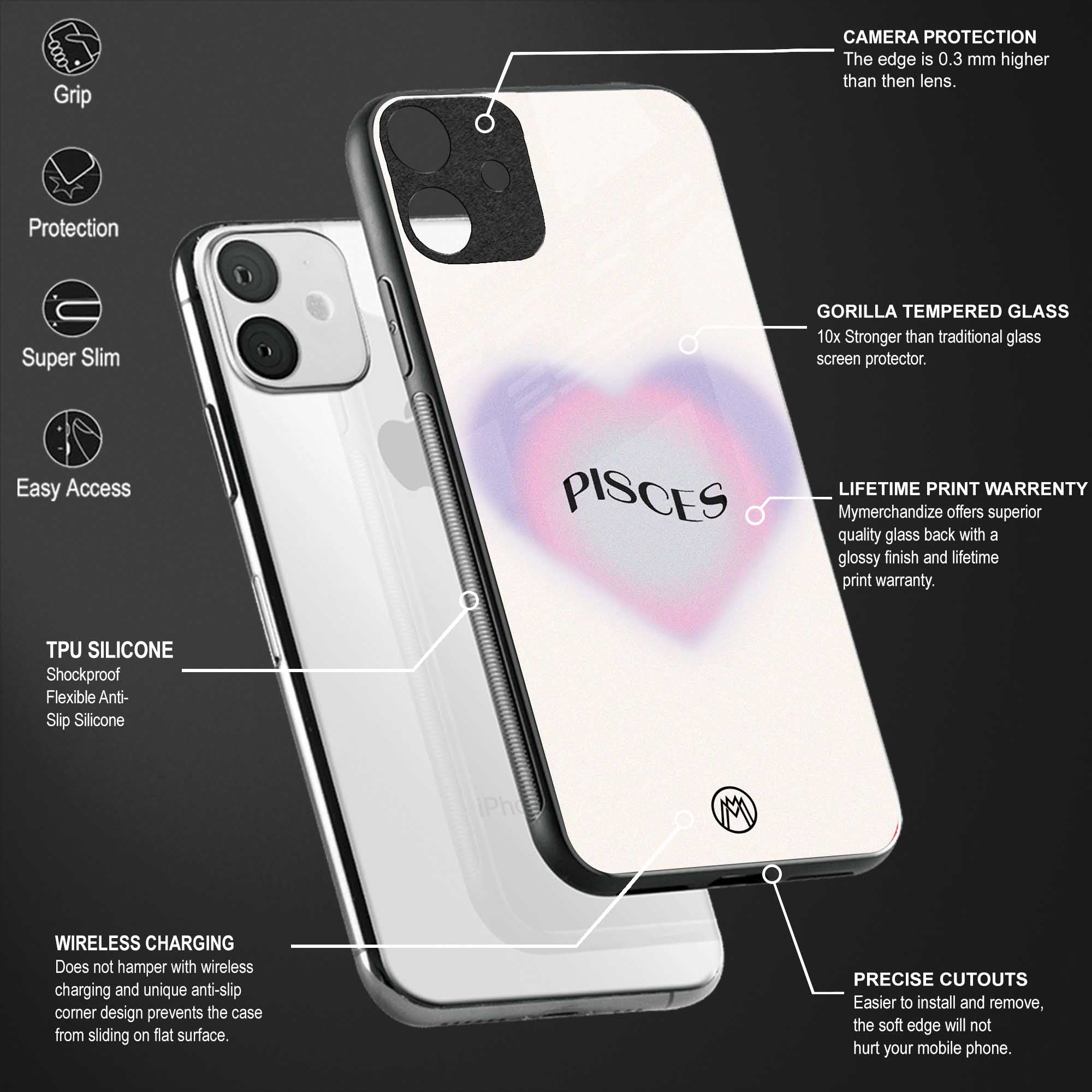pisces minimalistic back phone cover | glass case for oppo a74 4g
