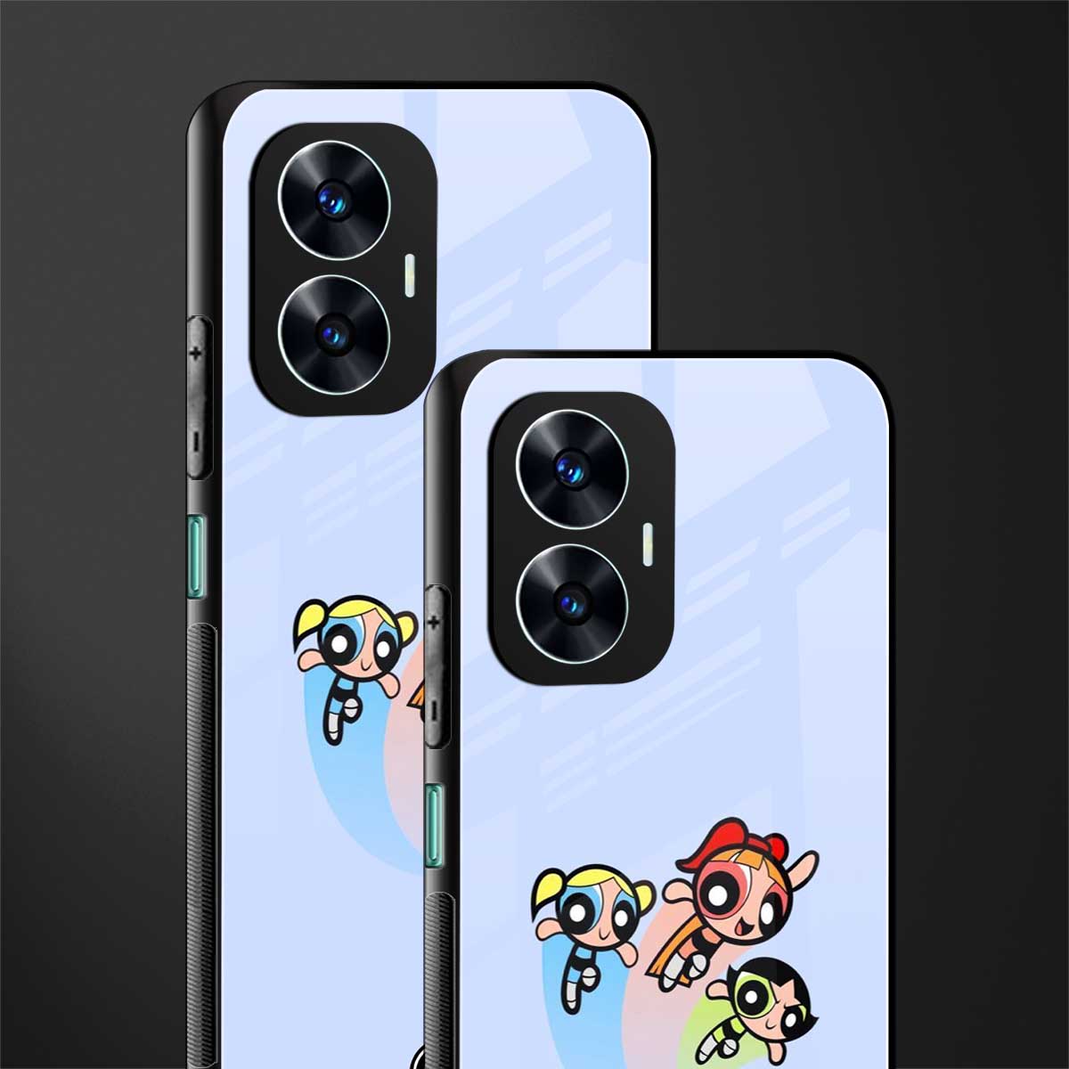 powerpuff girls cartoon back phone cover | glass case for realme c55