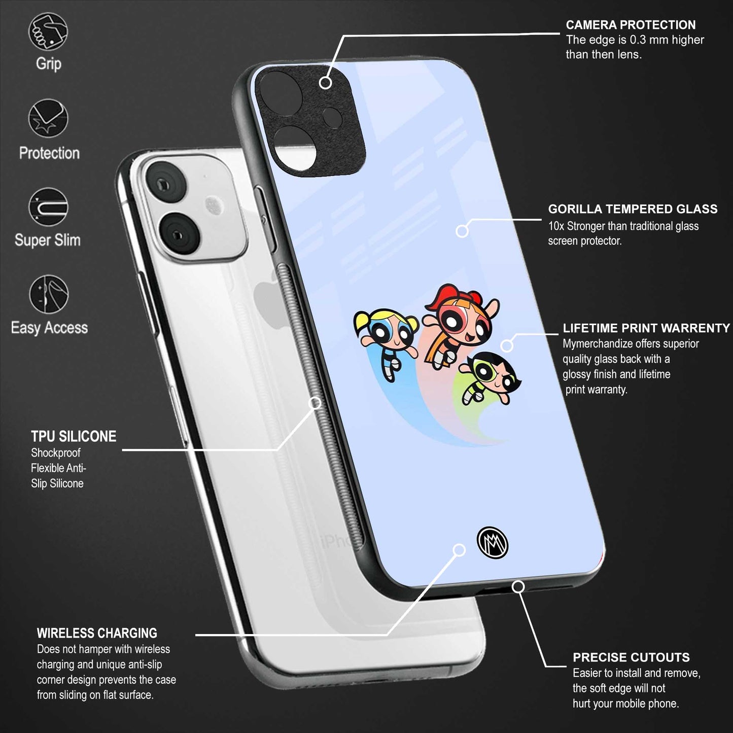 powerpuff girls cartoon back phone cover | glass case for vivo y35 4g