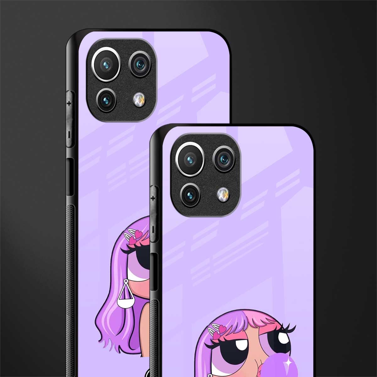 purple chic powerpuff girls glass case for mi 11 lite image-2