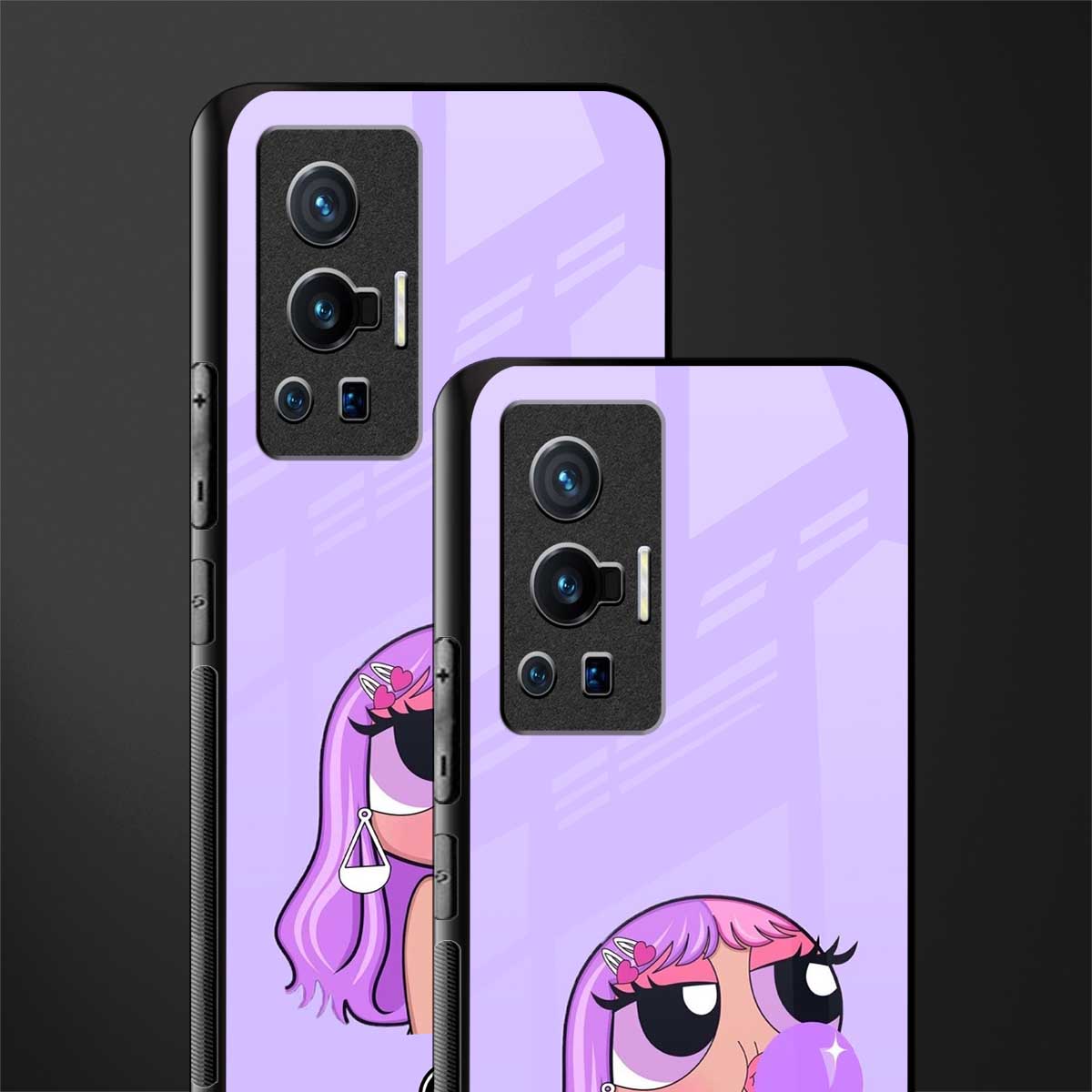 purple chic powerpuff girls glass case for vivo x70 pro image-2