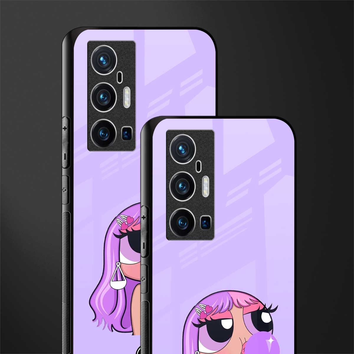 purple chic powerpuff girls glass case for vivo x70 pro plus image-2