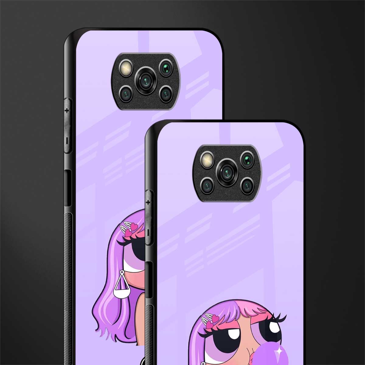 purple chic powerpuff girls glass case for poco x3 pro image-2