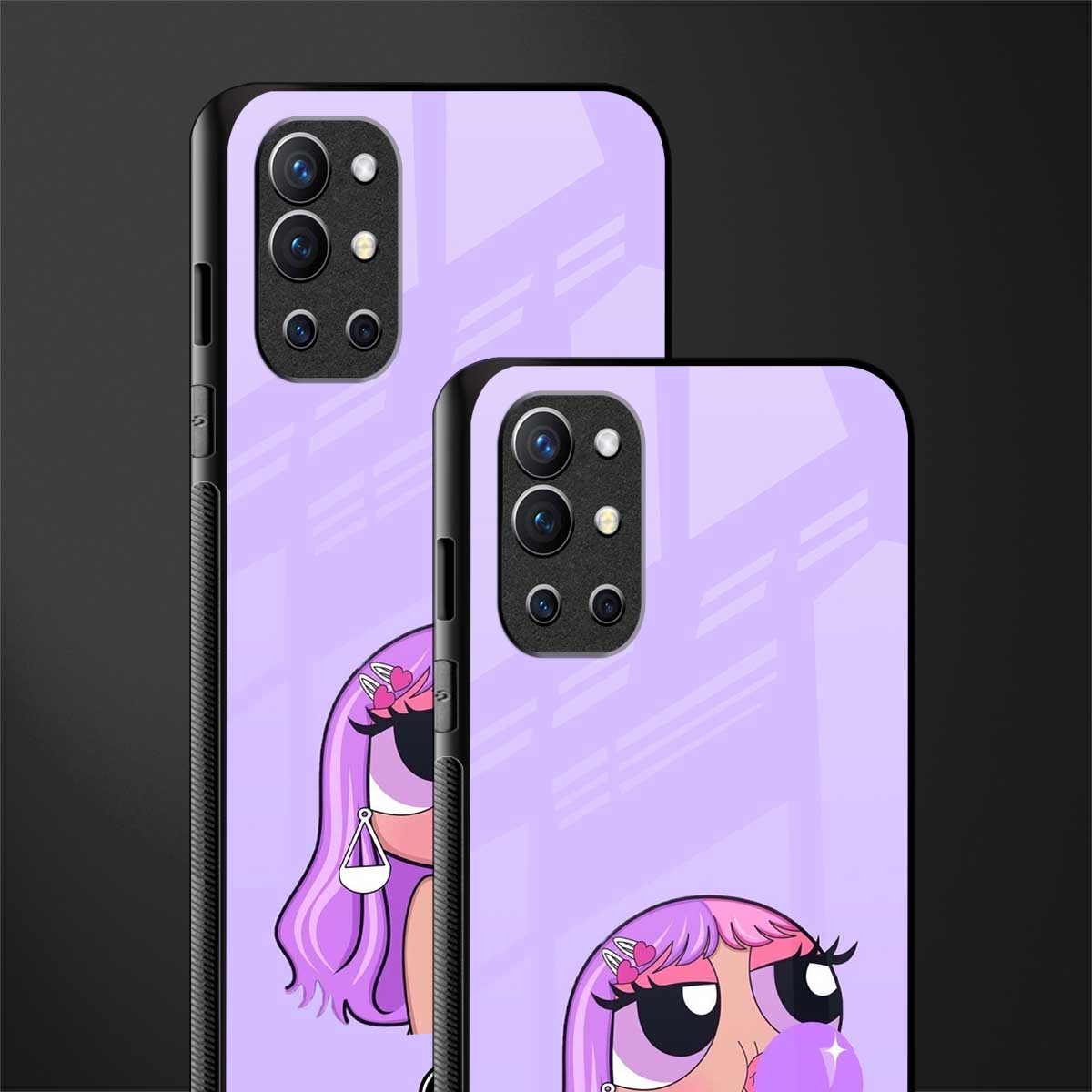 purple chic powerpuff girls glass case for oneplus 9r image-2