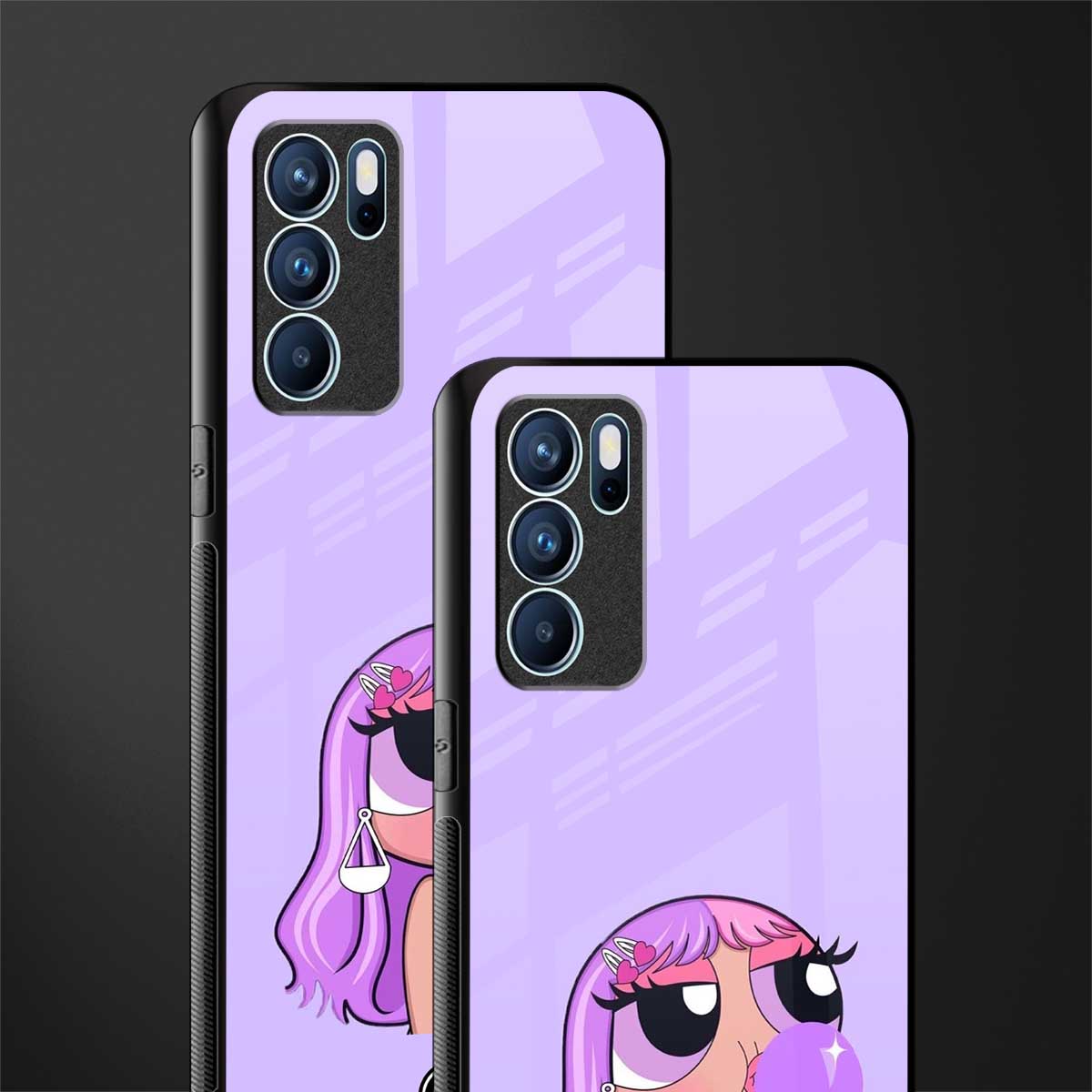 purple chic powerpuff girls glass case for oppo reno6 pro 5g image-2