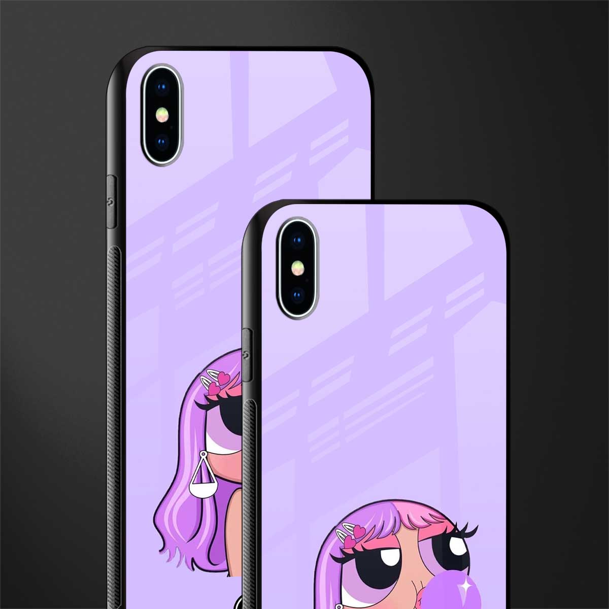 purple chic powerpuff girls glass case for iphone xs max image-2
