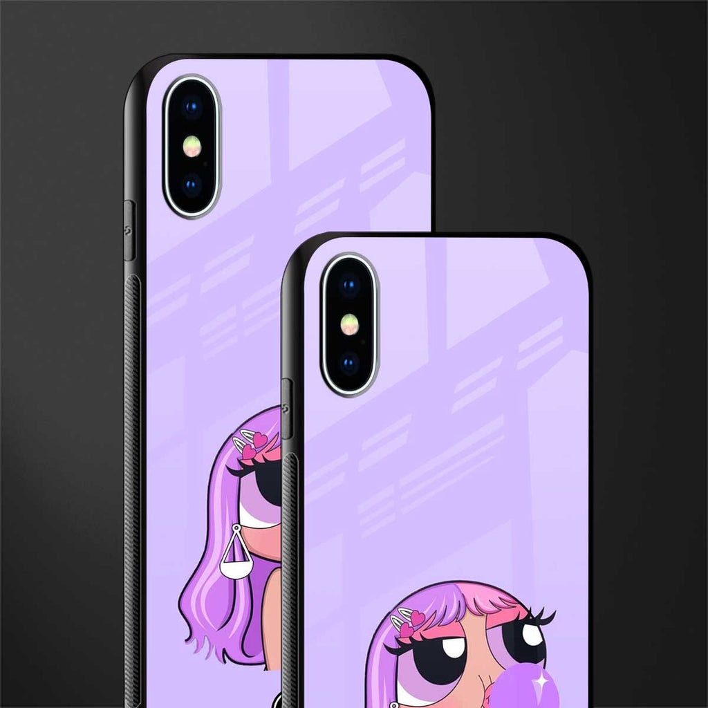 purple chic powerpuff girls glass case for iphone xs image-2