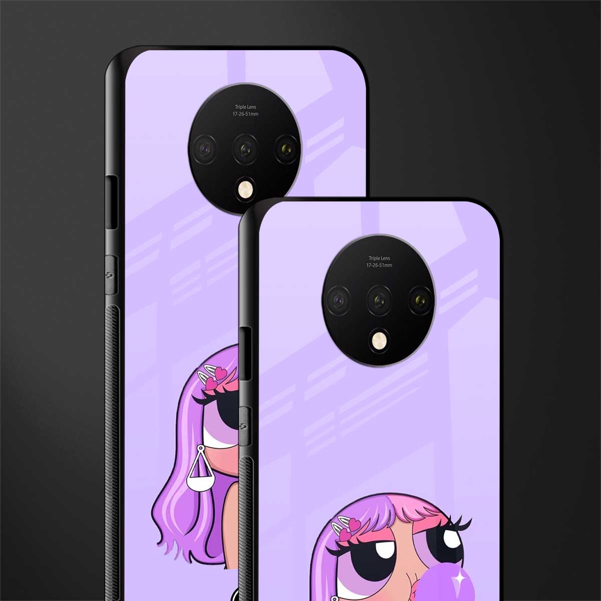 purple chic powerpuff girls glass case for oneplus 7t image-2