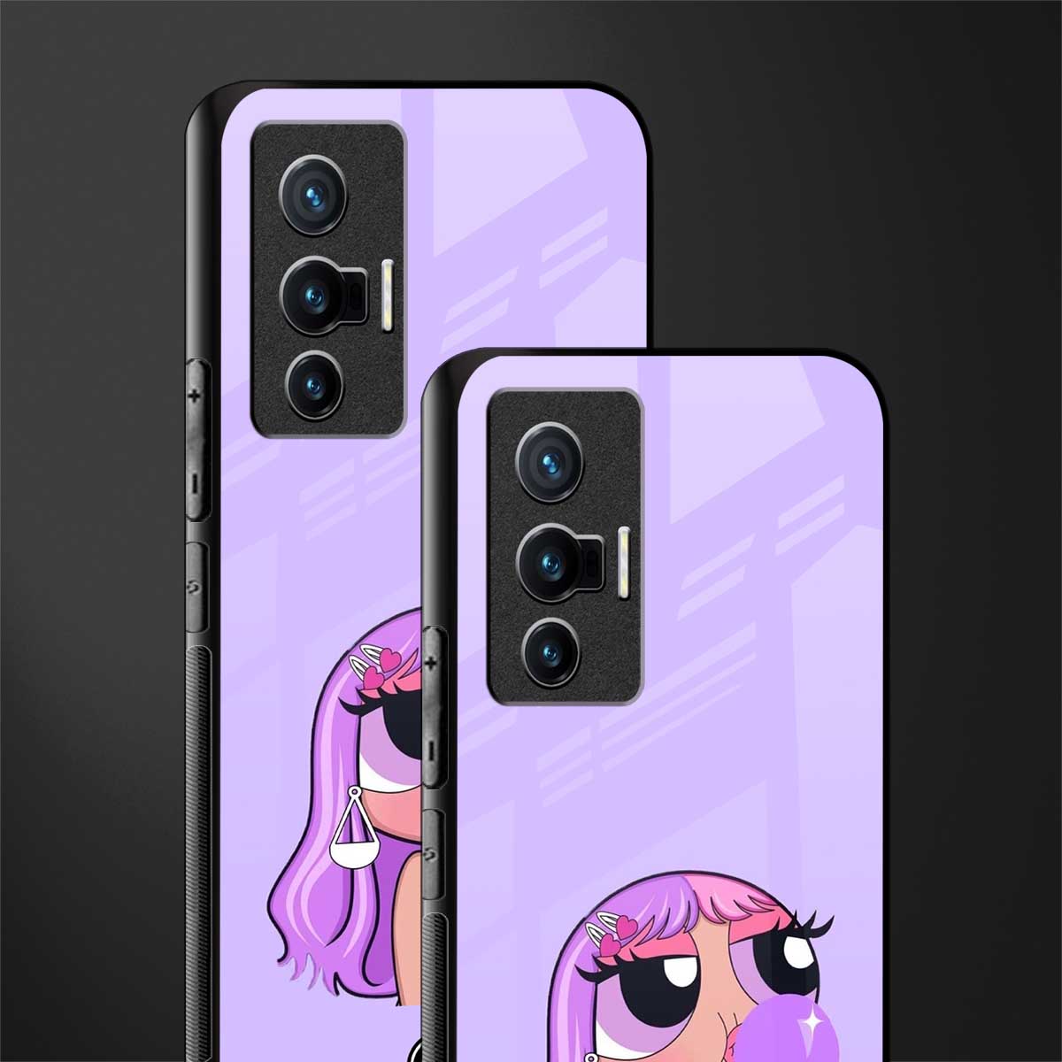 purple chic powerpuff girls glass case for vivo x70 image-2