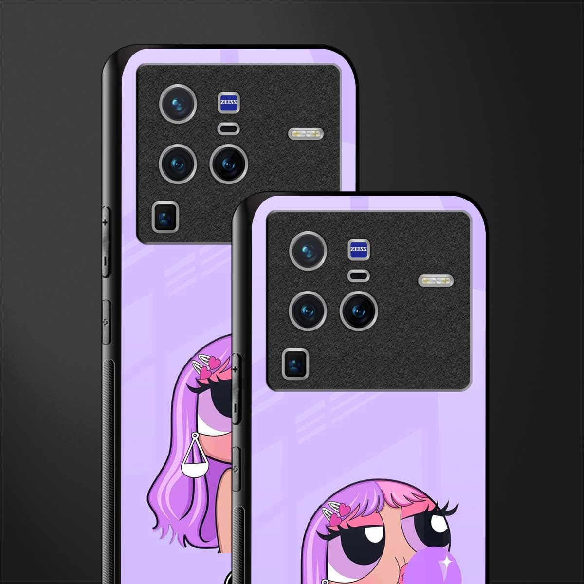 purple chic powerpuff girls glass case for vivo x80 pro 5g image-2