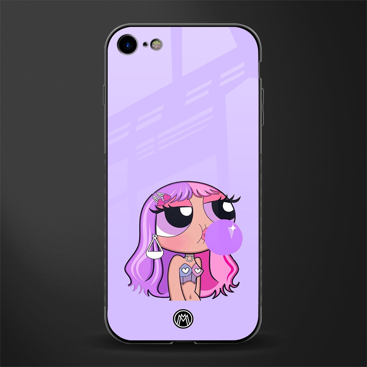purple chic powerpuff girls glass case for iphone se 2020 image