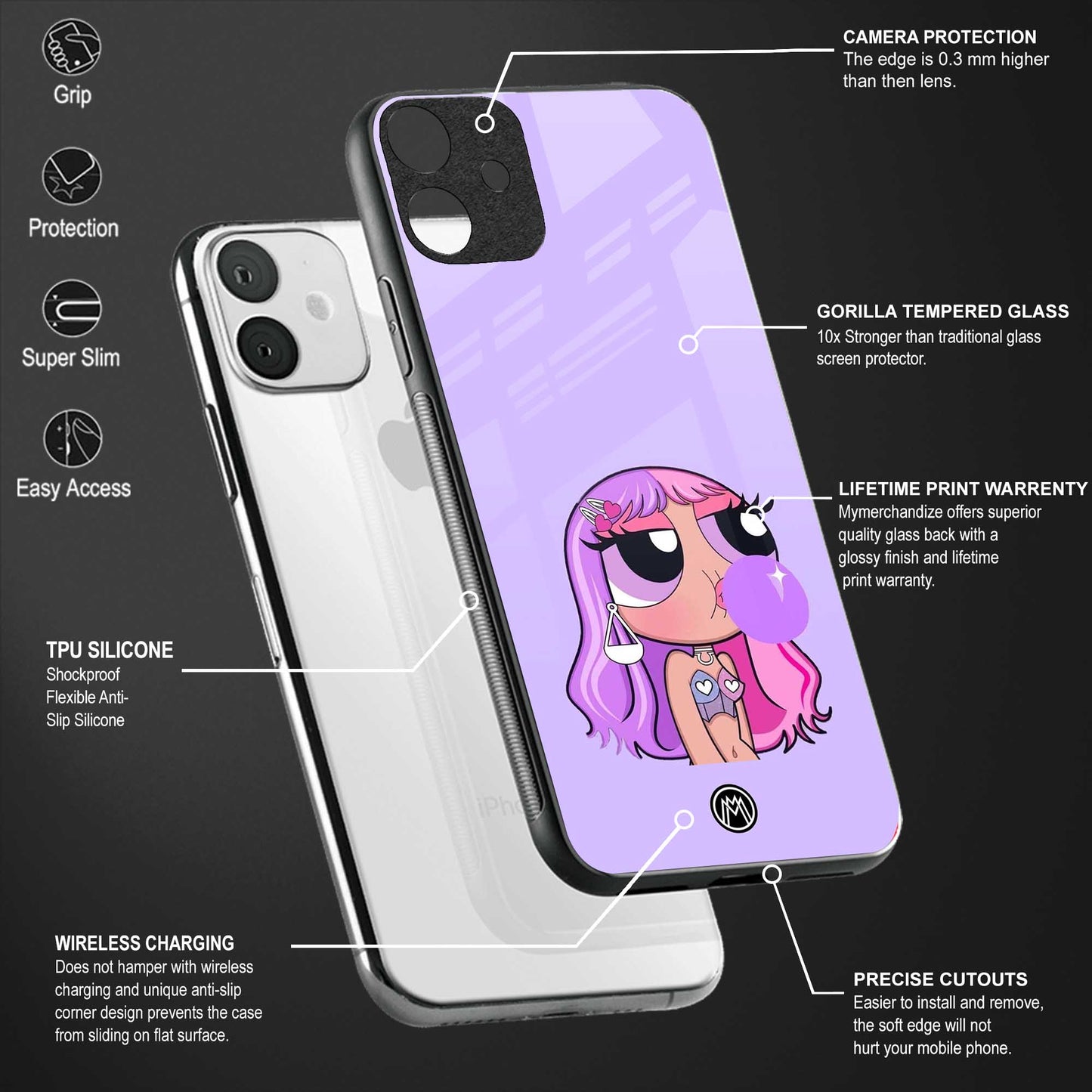 purple chic powerpuff girls glass case for iphone 13 image-4