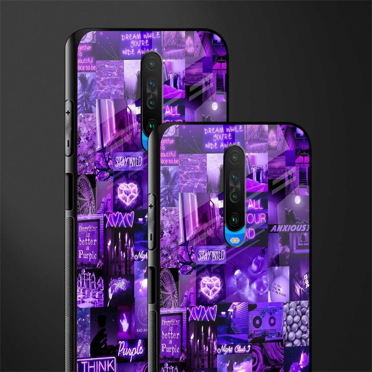 purple collage aesthetic glass case for poco x2 image-2