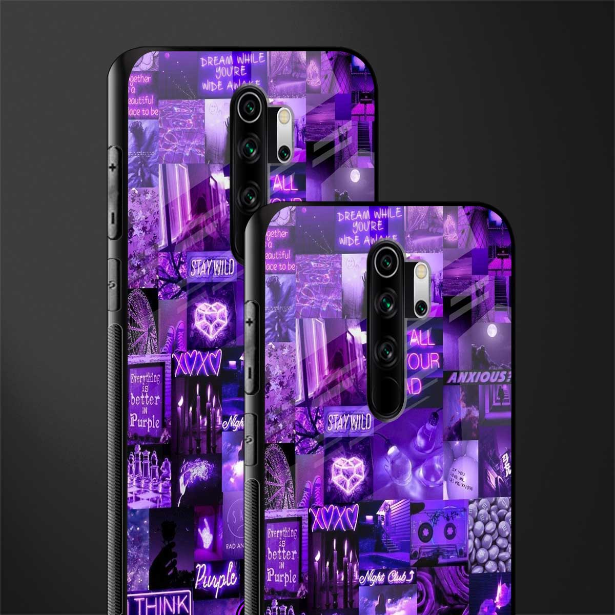 purple collage aesthetic glass case for redmi note 8 pro image-2