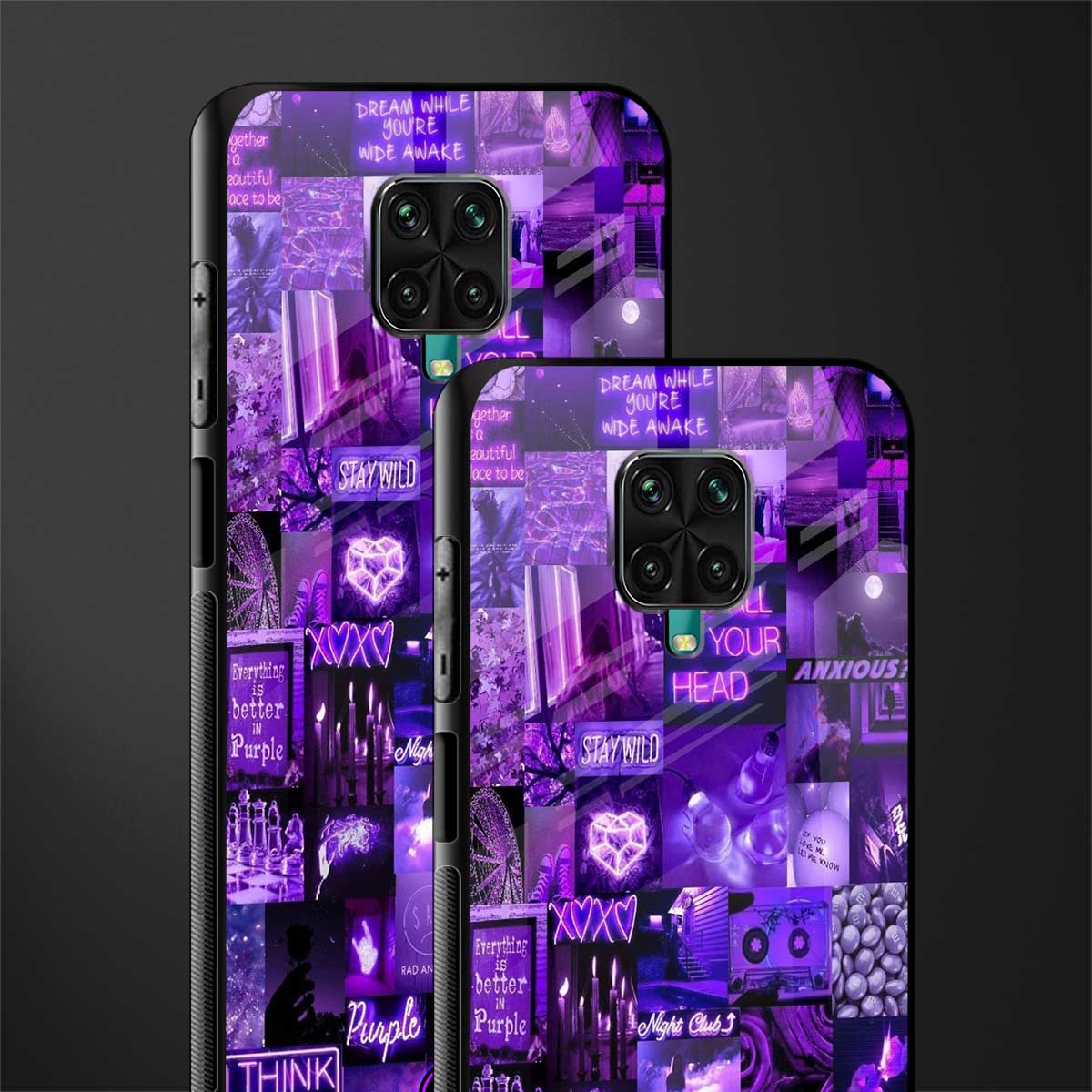 purple collage aesthetic glass case for redmi note 9 pro image-2