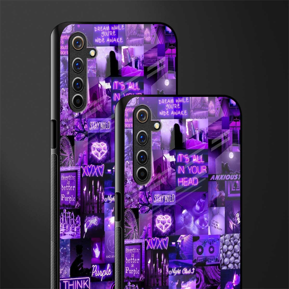 purple collage aesthetic glass case for realme 6 image-2