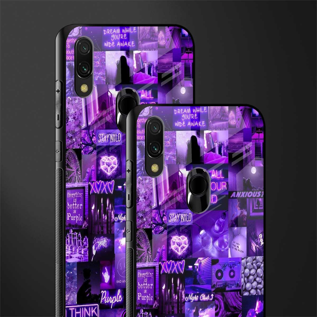 purple collage aesthetic glass case for redmi 7redmi y3 image-2