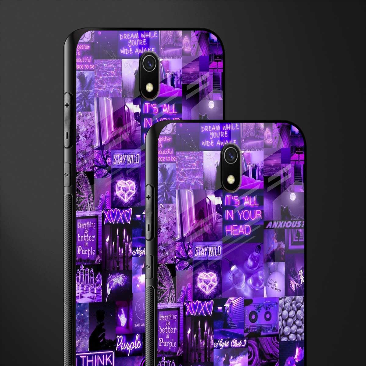 purple collage aesthetic glass case for redmi 8a image-2