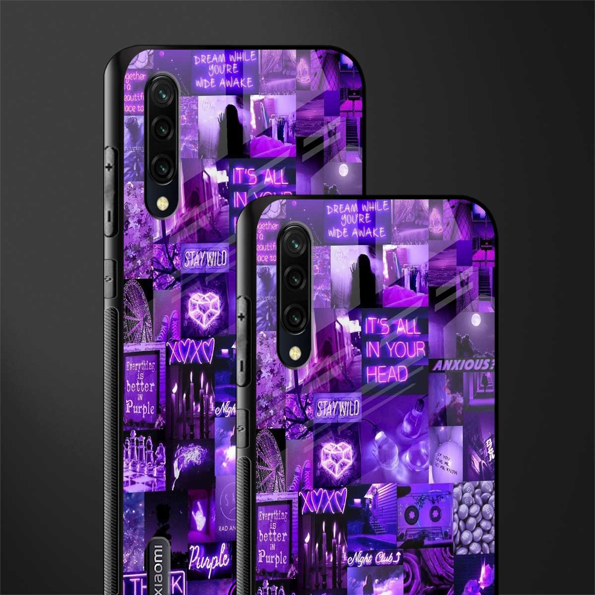 purple collage aesthetic glass case for mi a3 redmi a3 image-2