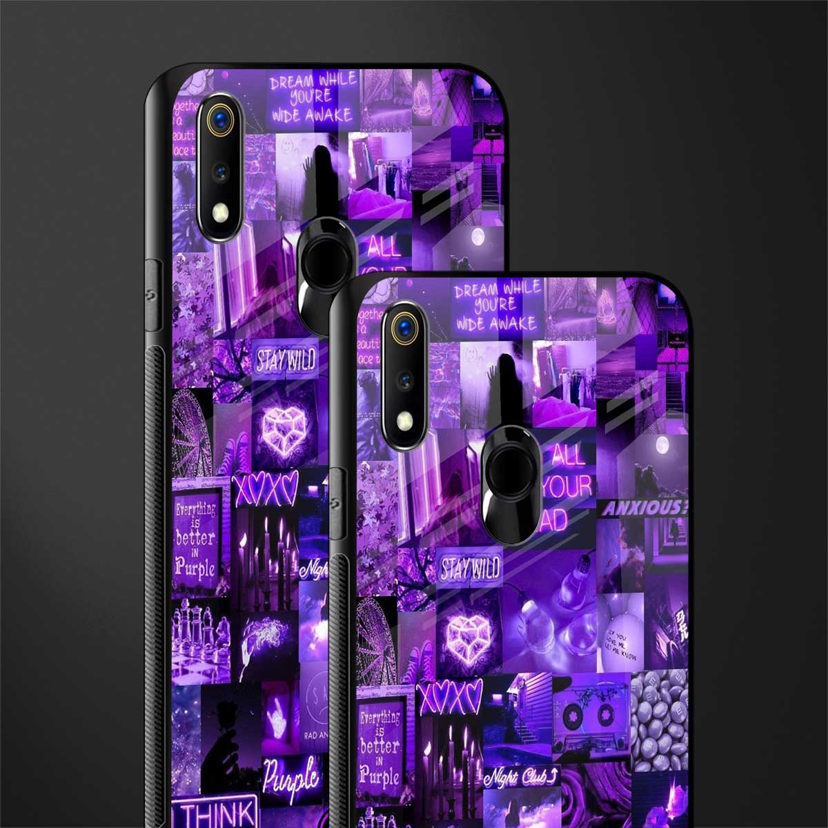 purple collage aesthetic glass case for realme 3 pro image-2