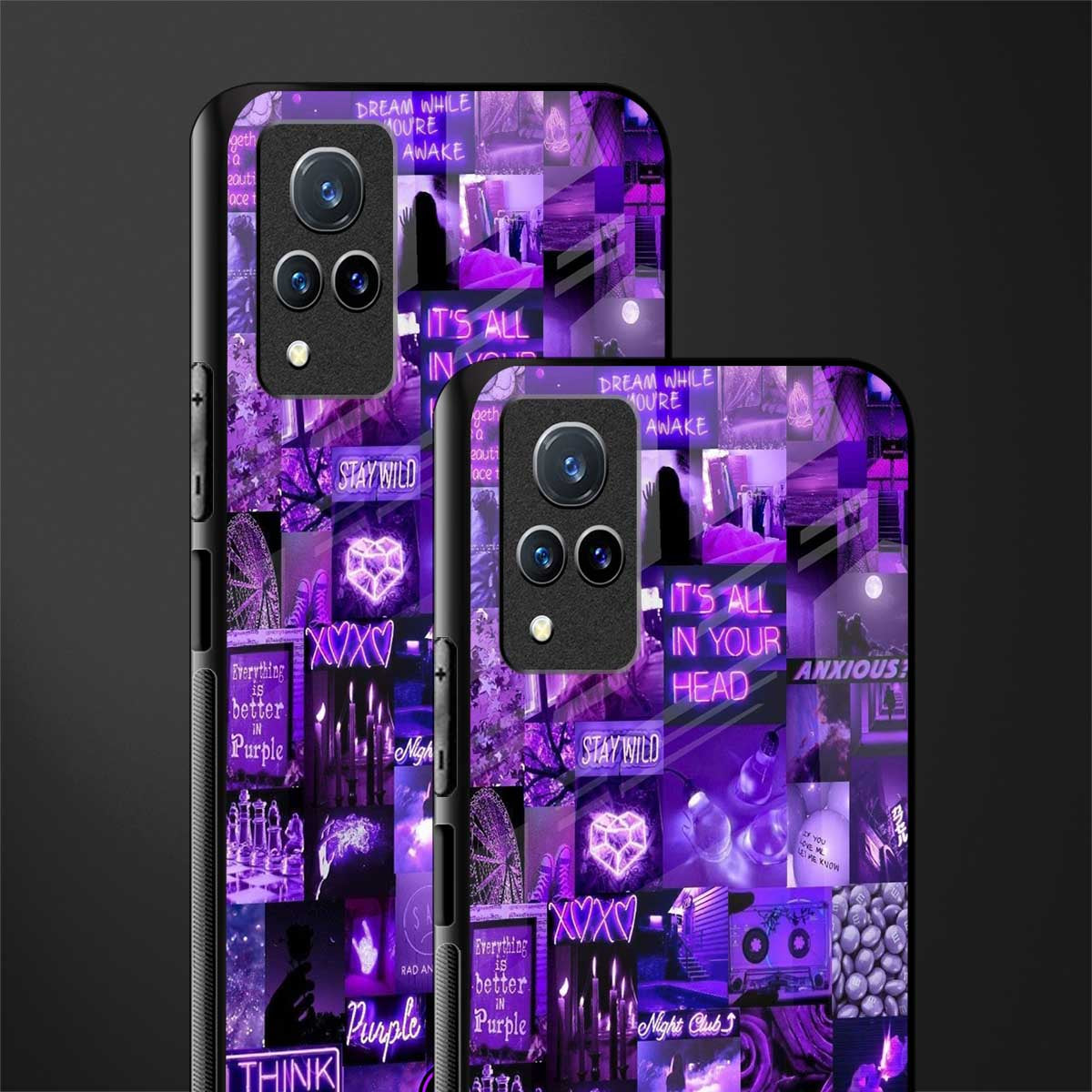 purple collage aesthetic glass case for vivo v21 5g image-2