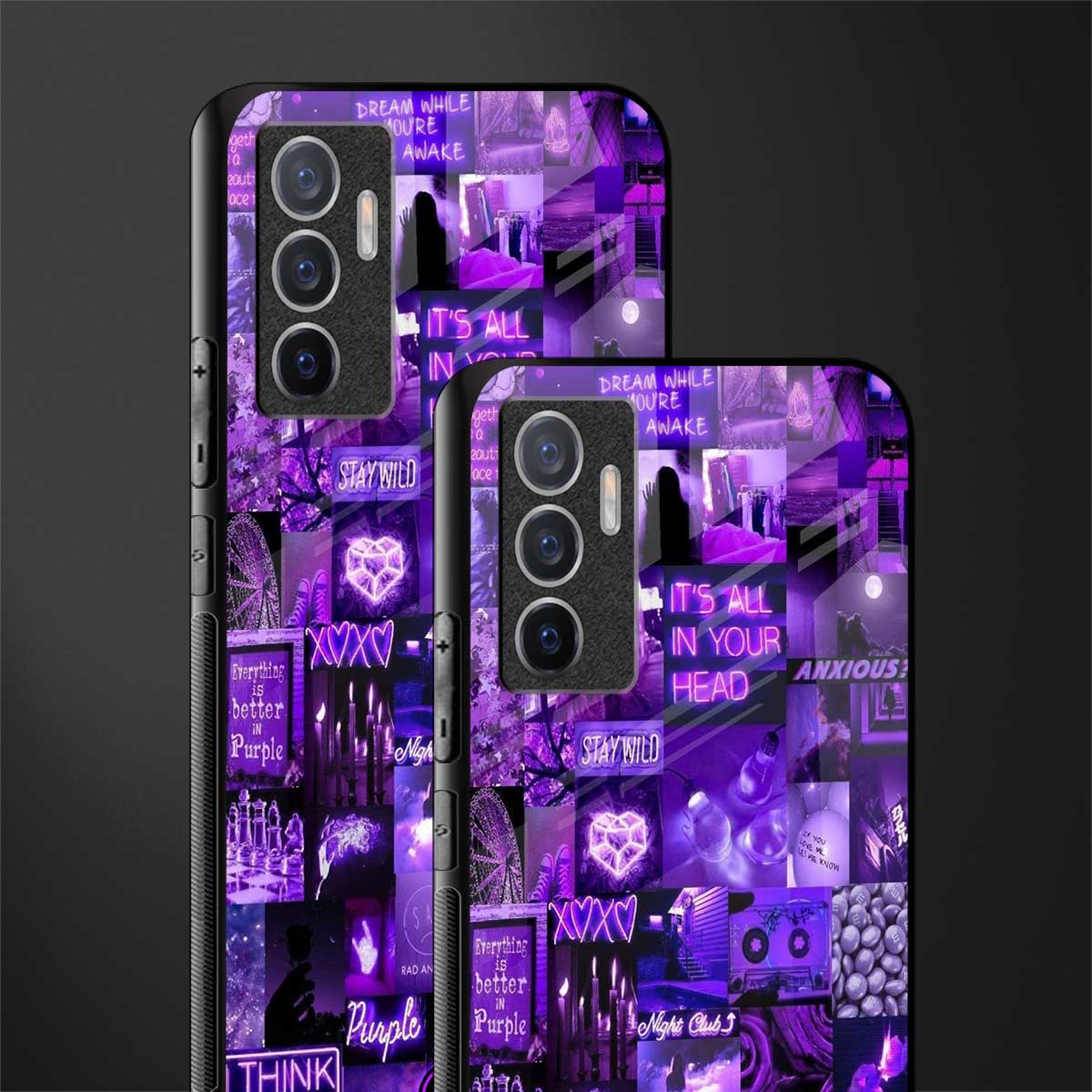purple collage aesthetic glass case for vivo v23e image-2