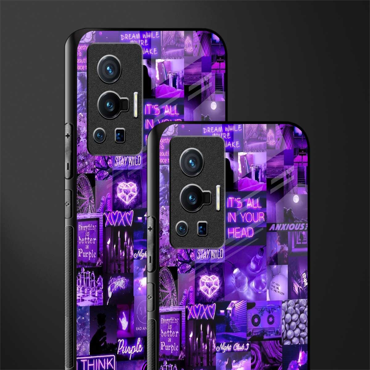 purple collage aesthetic glass case for vivo x70 pro image-2