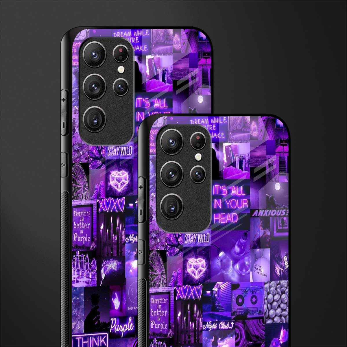 purple collage aesthetic glass case for samsung galaxy s22 ultra 5g image-2