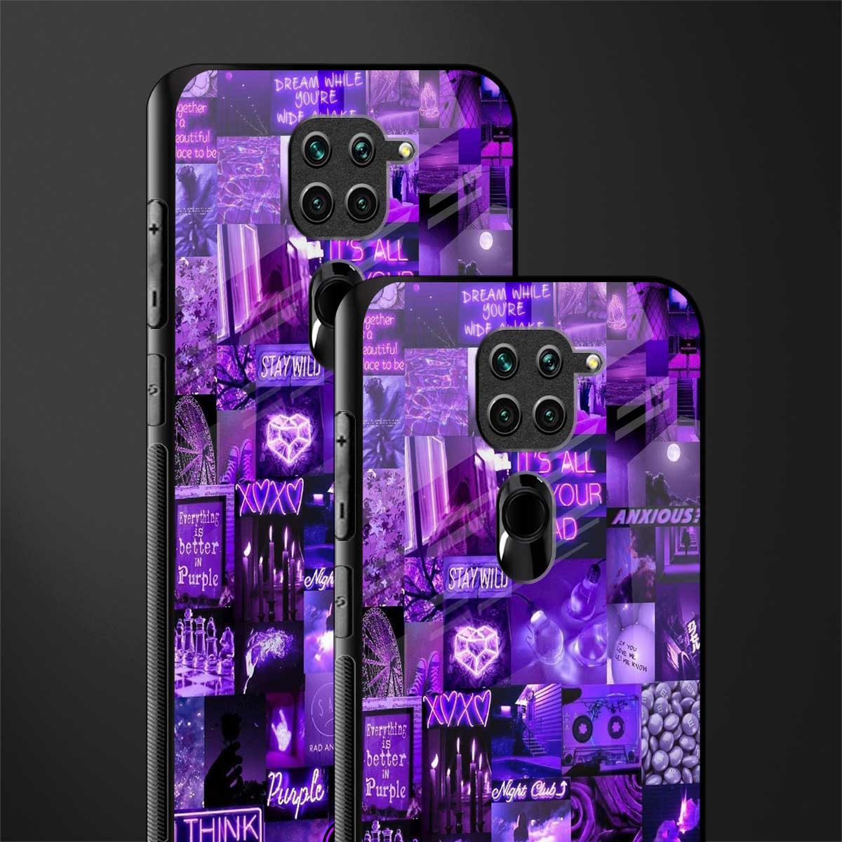 purple collage aesthetic glass case for redmi note 9 image-2