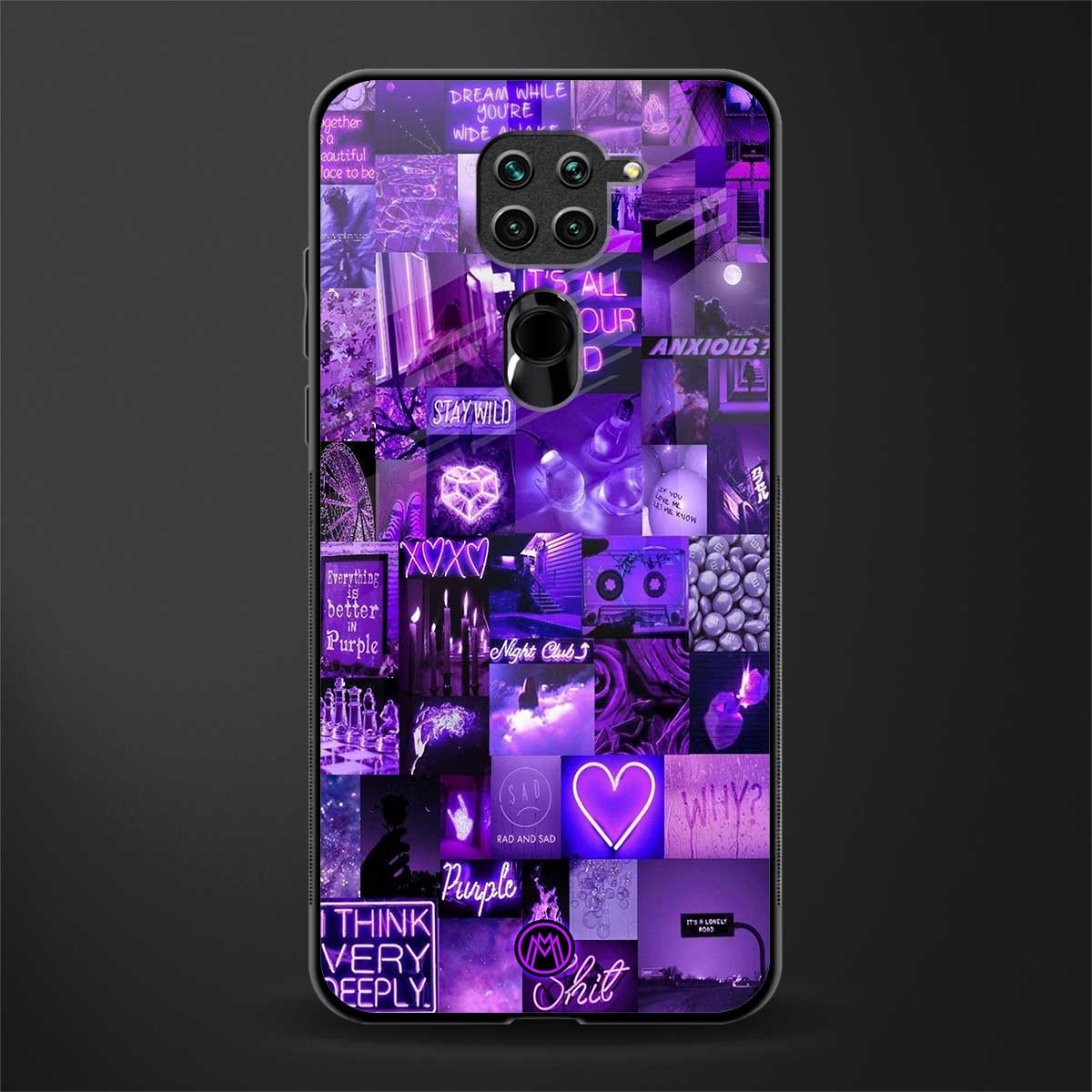 purple collage aesthetic glass case for redmi note 9 image