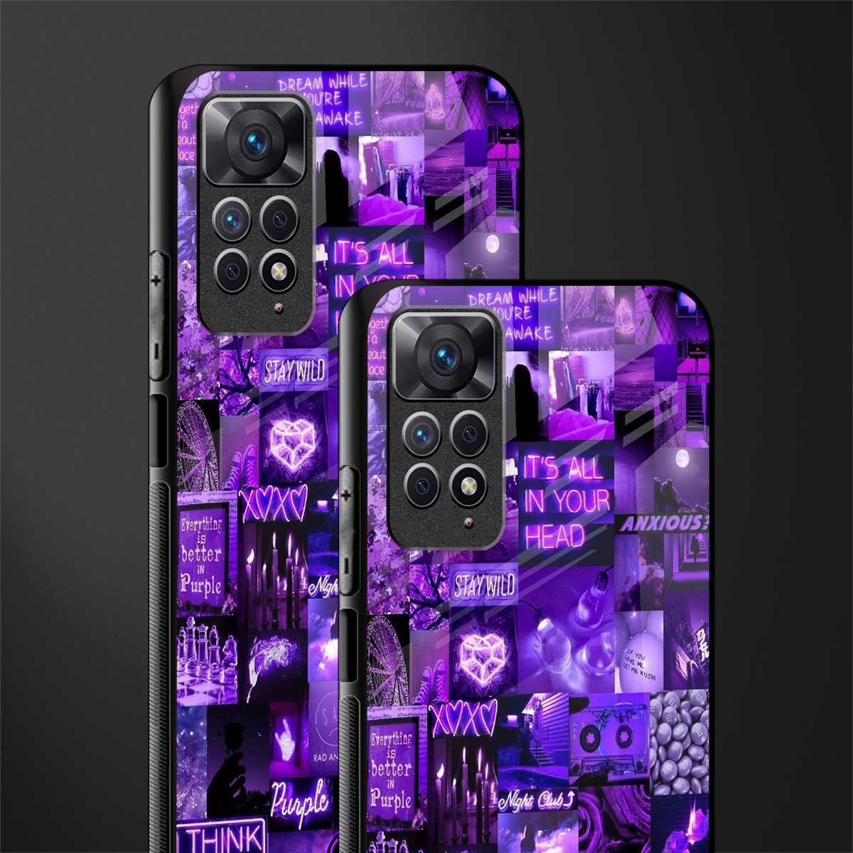 purple collage aesthetic glass case for redmi note 11 pro image-2