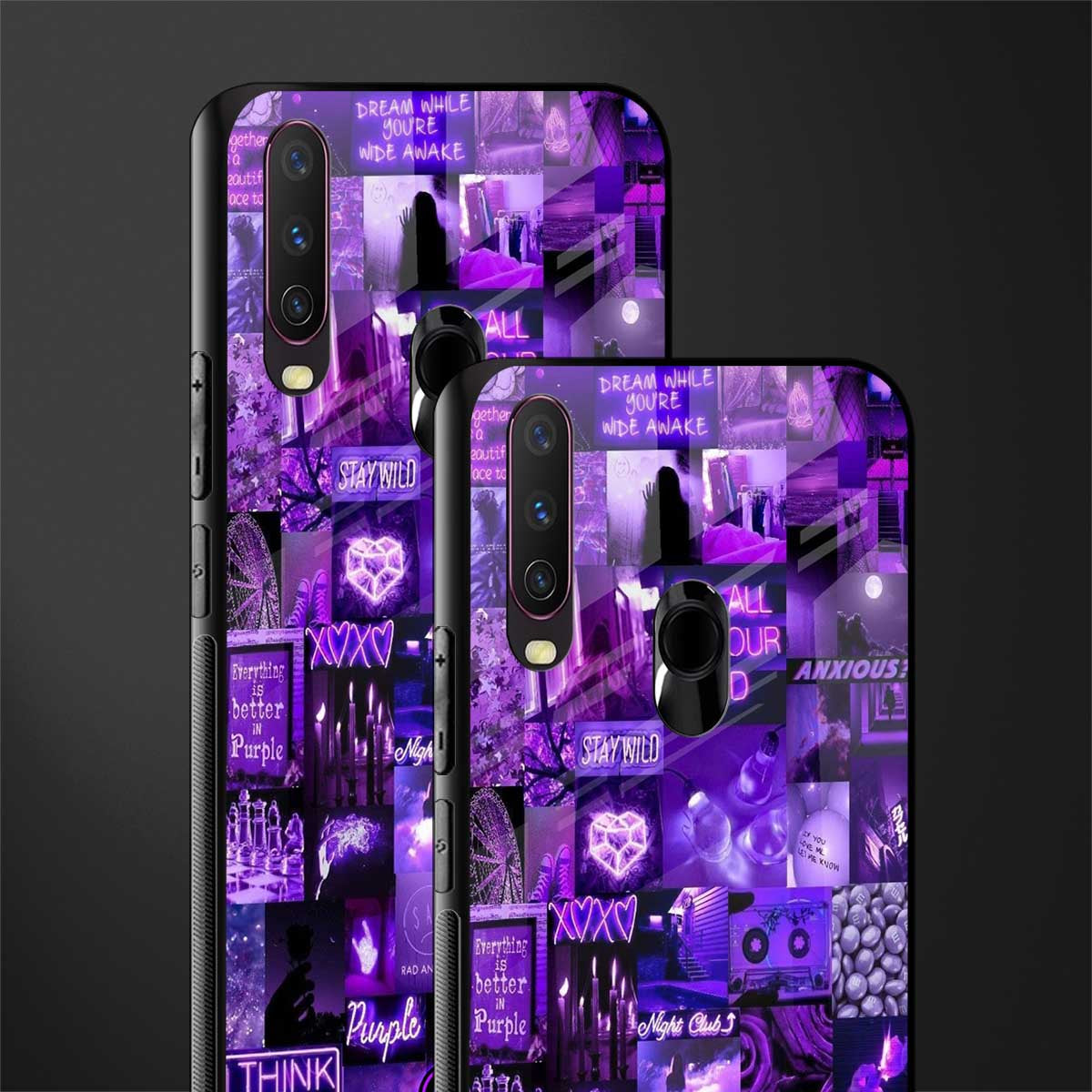 purple collage aesthetic glass case for vivo y17 image-2