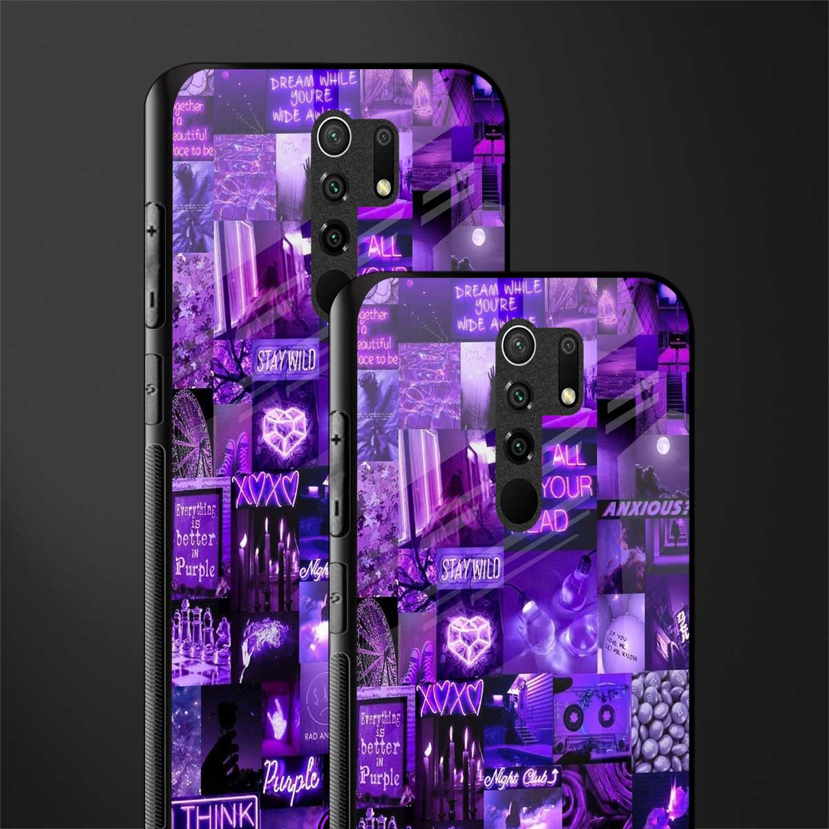 purple collage aesthetic glass case for redmi 9 prime image-2