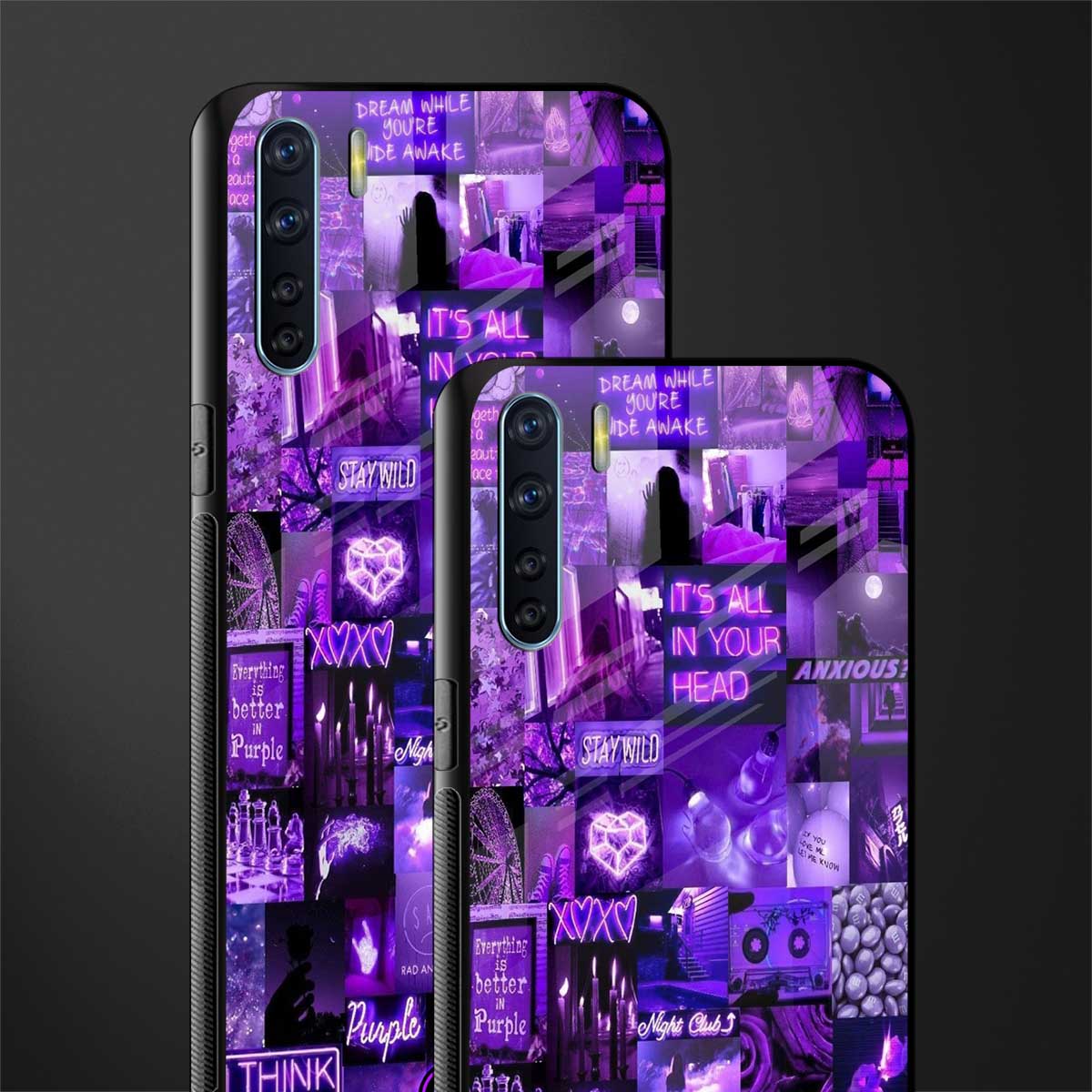 purple collage aesthetic glass case for oppo f15 image-2