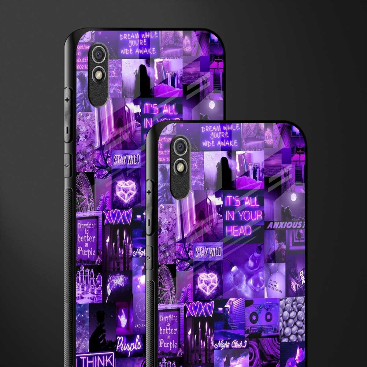purple collage aesthetic glass case for redmi 9i image-2