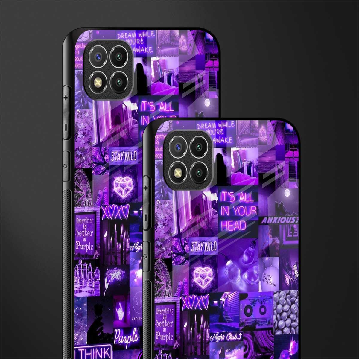 purple collage aesthetic glass case for poco c3 image-2