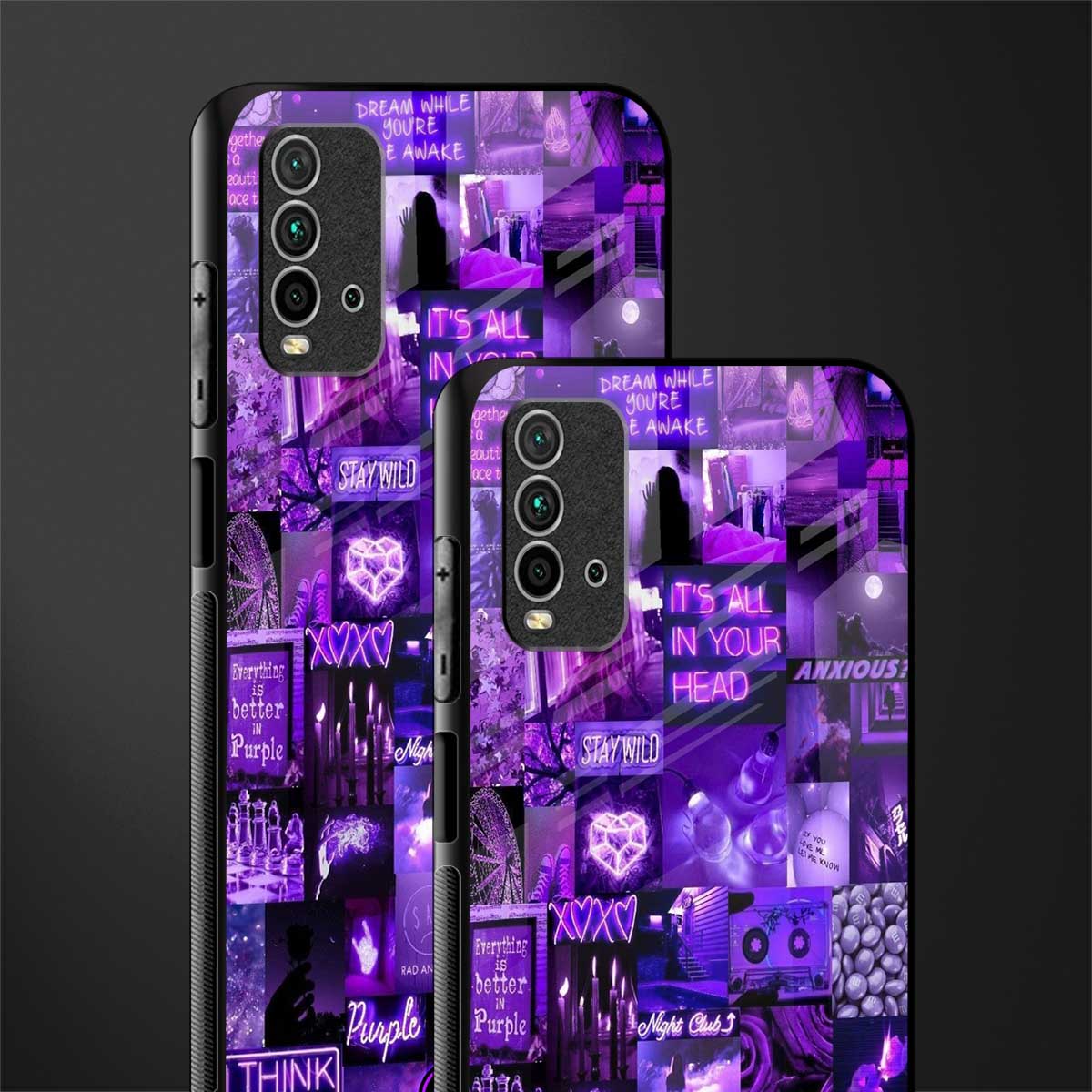 purple collage aesthetic glass case for redmi 9 power image-2