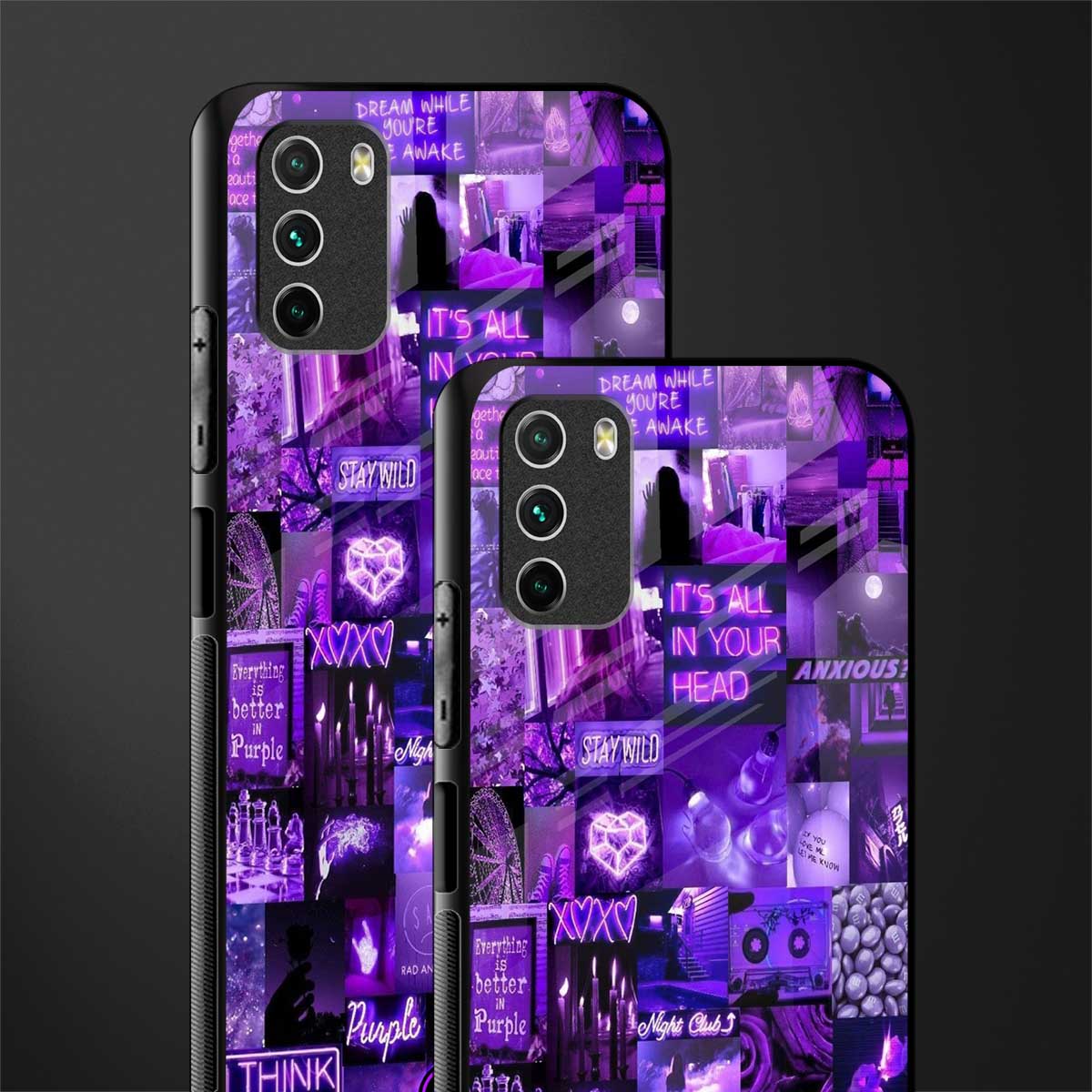 purple collage aesthetic glass case for poco m3 image-2