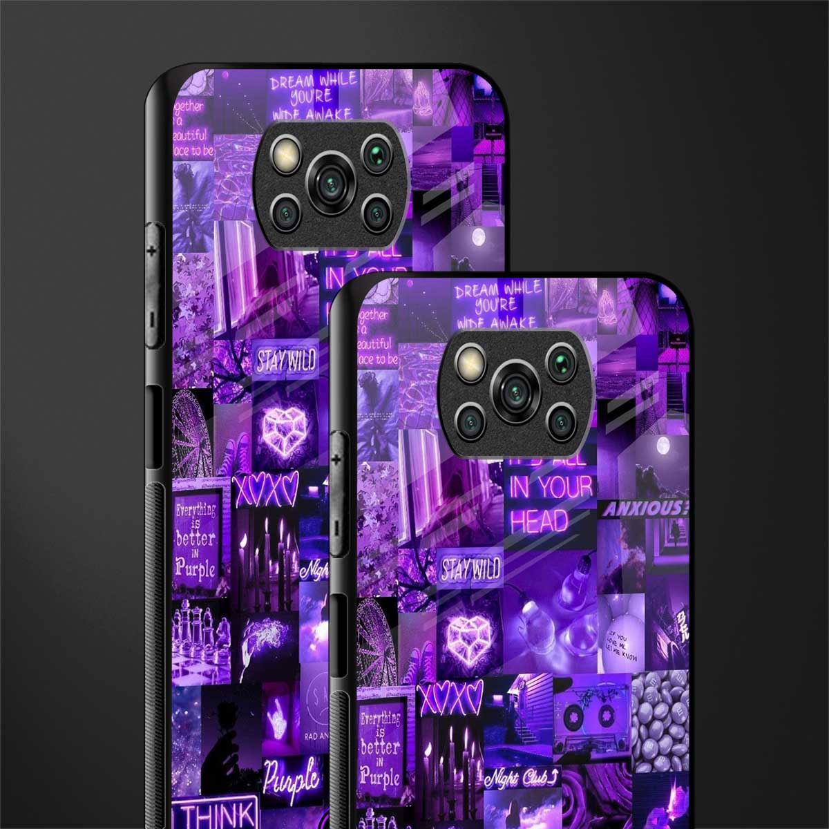 purple collage aesthetic glass case for poco x3 image-2