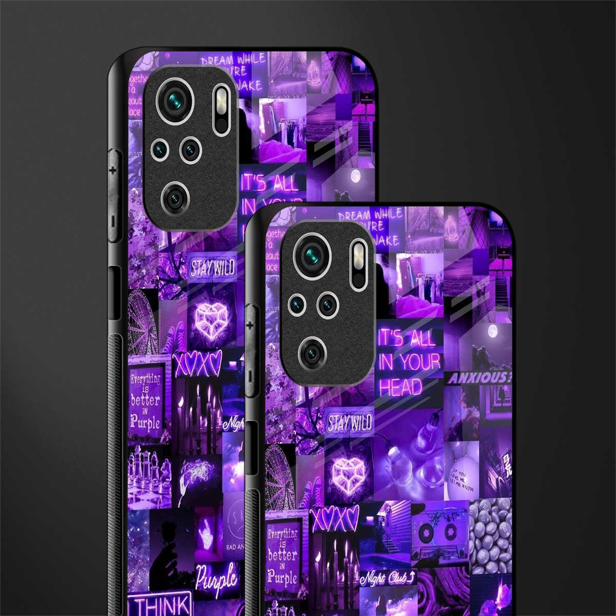 purple collage aesthetic glass case for redmi note 10s image-2